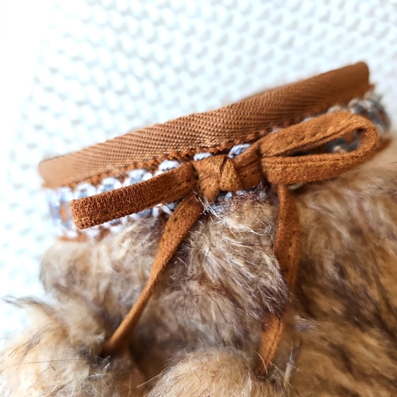 FABKIDS Fur Pom Pom Fuzzy Brown Boots  Braided Accents - Kids, Size 12 - Picture 9 of 16